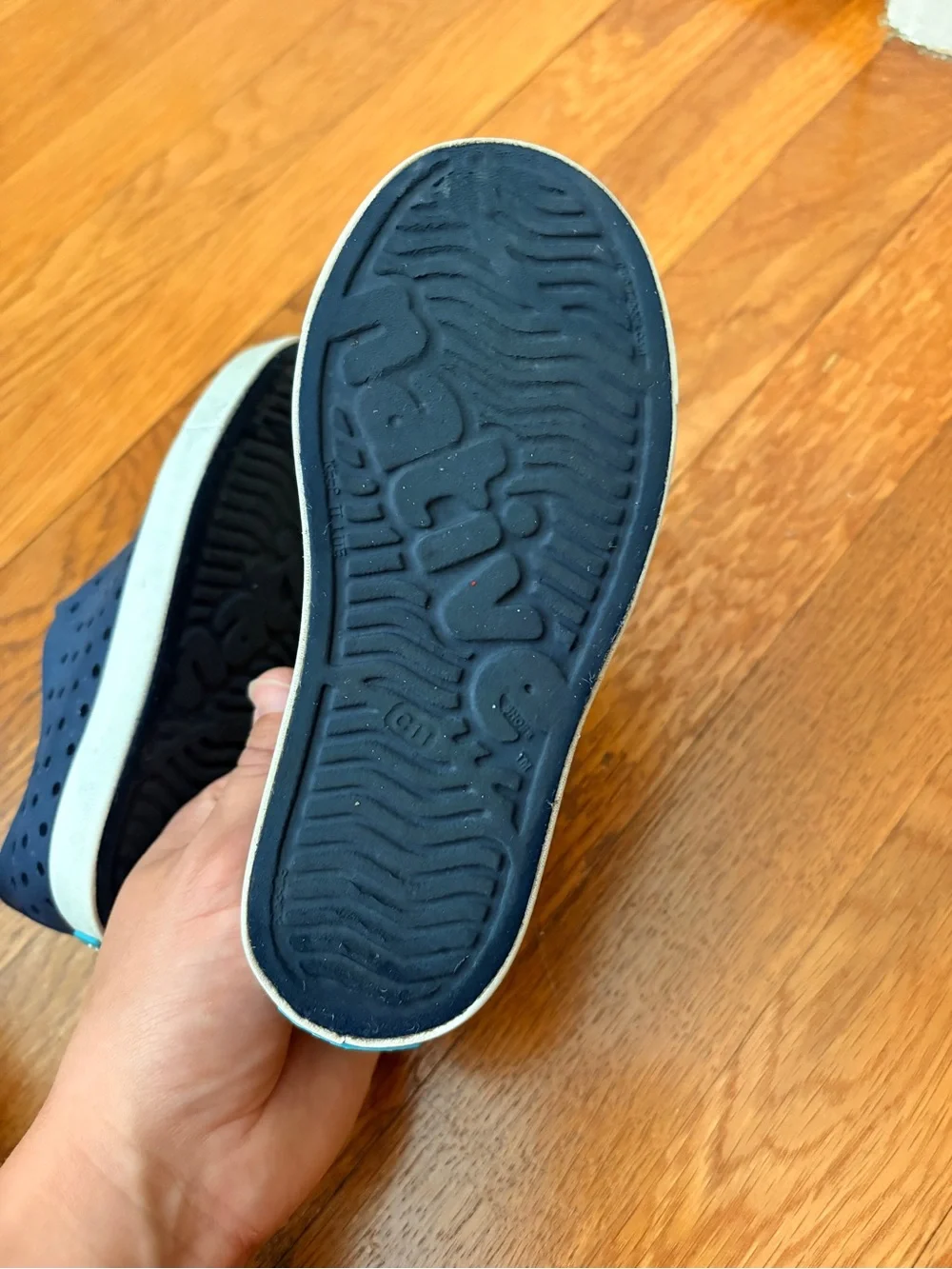 Native Kids Water Shoes in Navy with White Toe